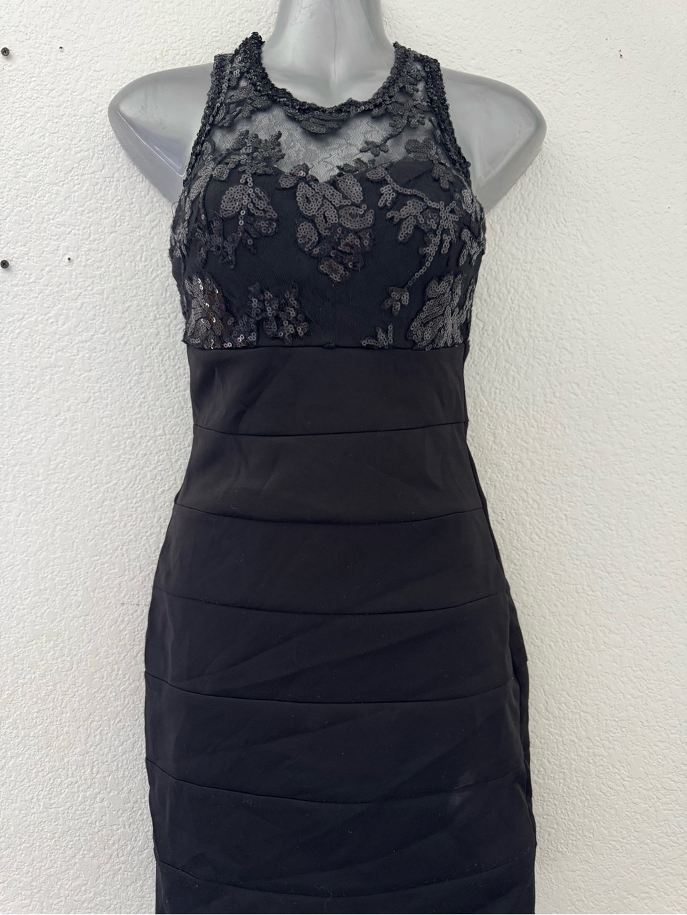 Sequin Hearts Black One-Shoulder Lace Bodice Dress